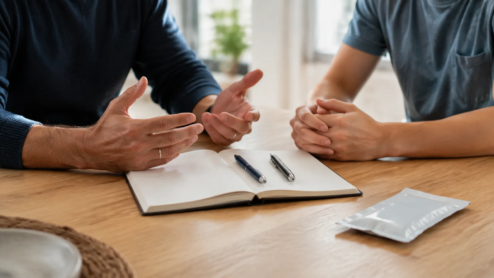 Conversație calmă între părinte și adolescent înaintea testării antidrog